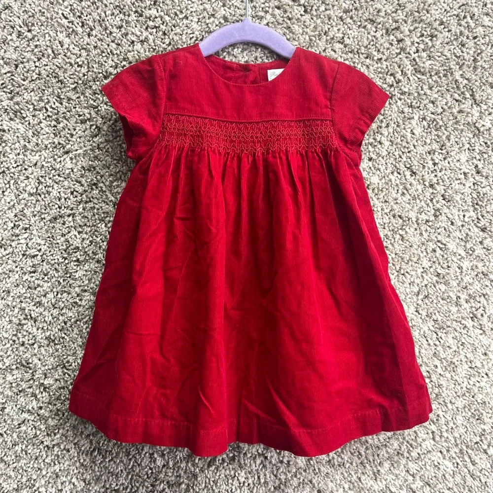 Ralph Lauren Dress Baby 9M Red Smocked Corduroy Short‎ Sleeve